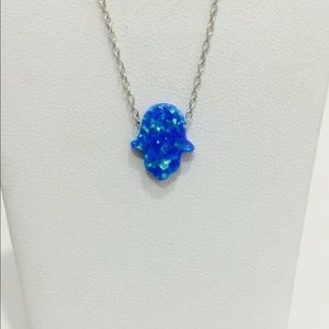 Hamsa opal necklace, Sterling silver