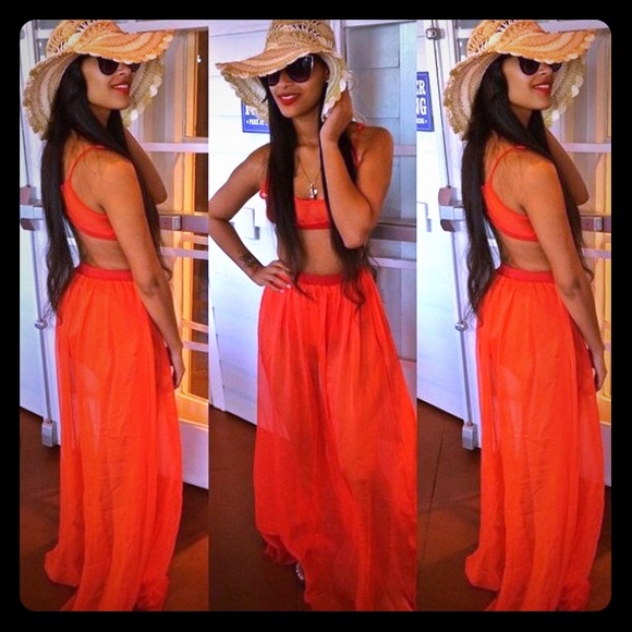 Red two piece beach outfit