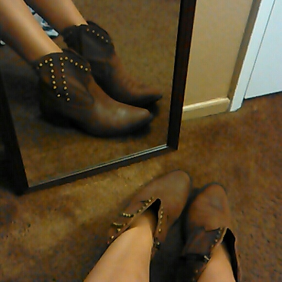 Studded booties  w a slight heel