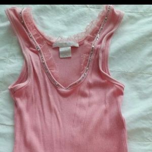 Rebecca Taylor Pink tank with beaded neck line