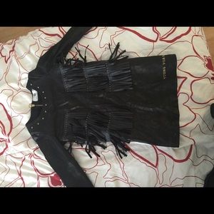 Cute coated and leather dress with fringes