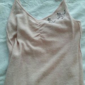 Rebecca Taylir Angora tank w/ kitty & puppy stitch