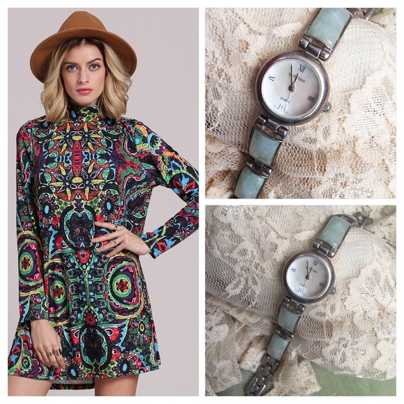 Eve Roman Jewelry - Vintage Gem Time Eve Sterling Jade Jadeite Watch