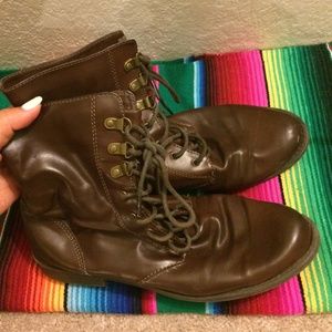 Brown faux leather lace up flat boots from HM