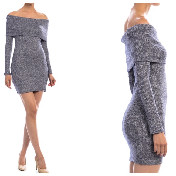Off shoulder long sleeve body con dress