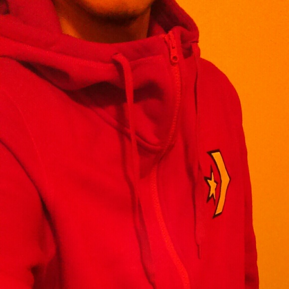 Unisex Converse High Neck Red Hoodies - Picture 2 of 4