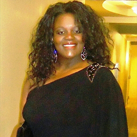 R&M Richards Plus Size One Shoulder Beaded Dress