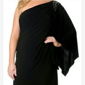 R&M Richards Plus Size One Shoulder Beaded Dress