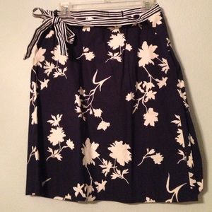 Navy blue and cream wrap skirt.