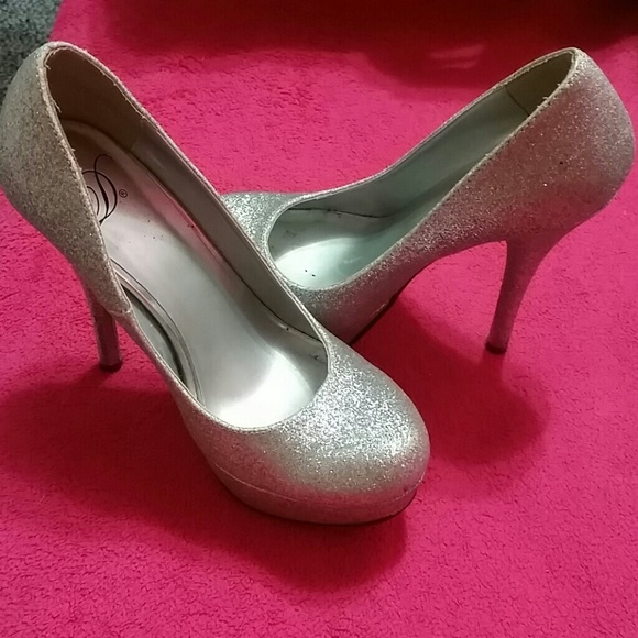 silver high heels