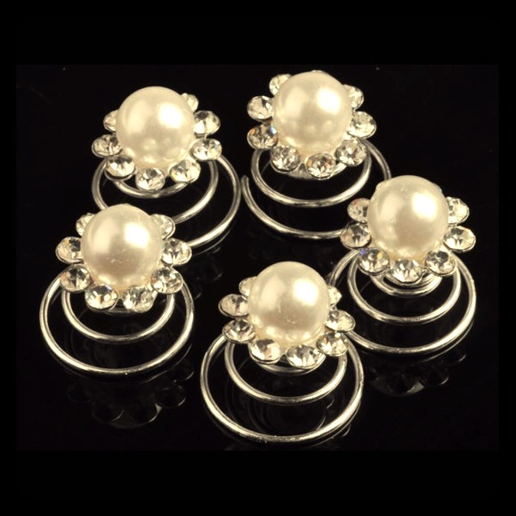 Clear Crystal Pearl Flower Twist  HairPins (12ct)
