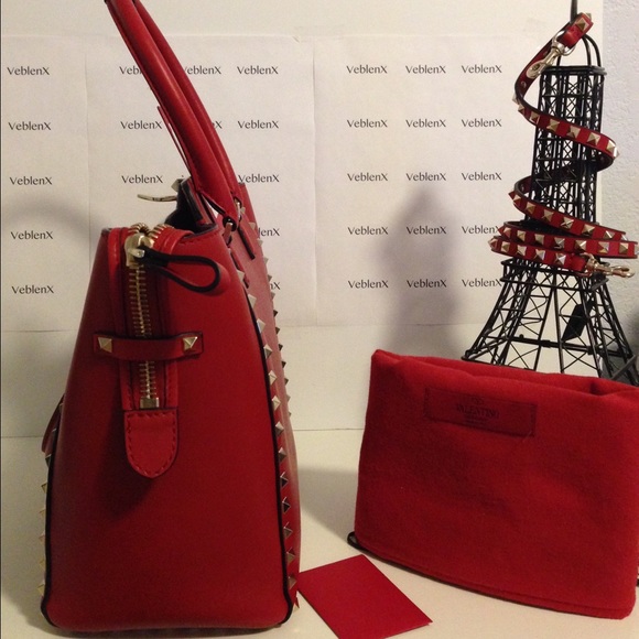 NEw-Valentino Garavani Rockstud Red Tote Bag - Picture 3 of 3