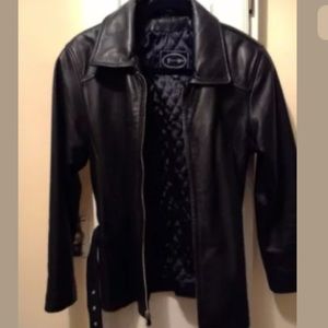 belted  black leather jacket GREAT quality