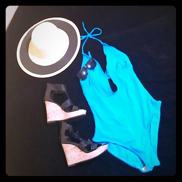 Sexy Aqua Blue One Piece Bathing Suit