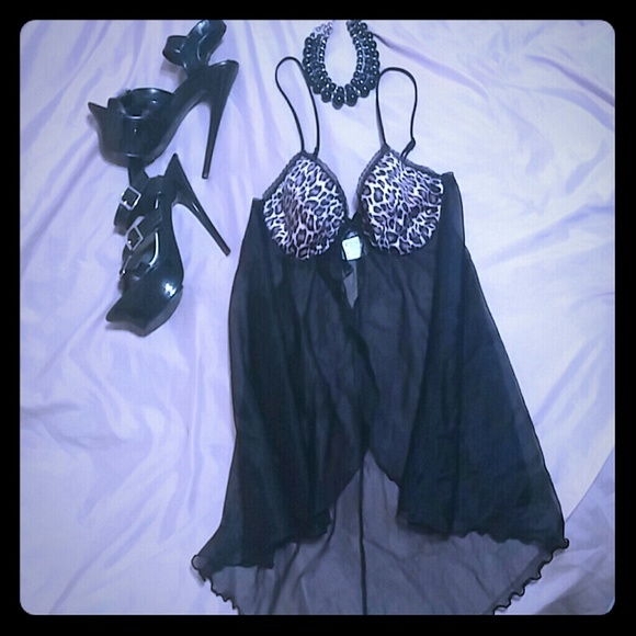 Very Hot Leopard & Black Babydoll Nightdress