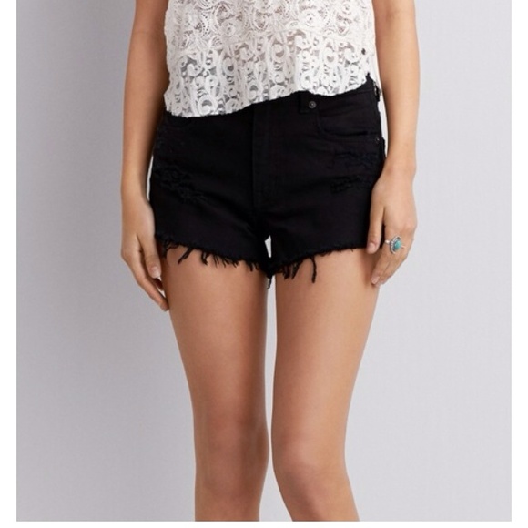 AEO hi-rise festival shortie black denim shorts