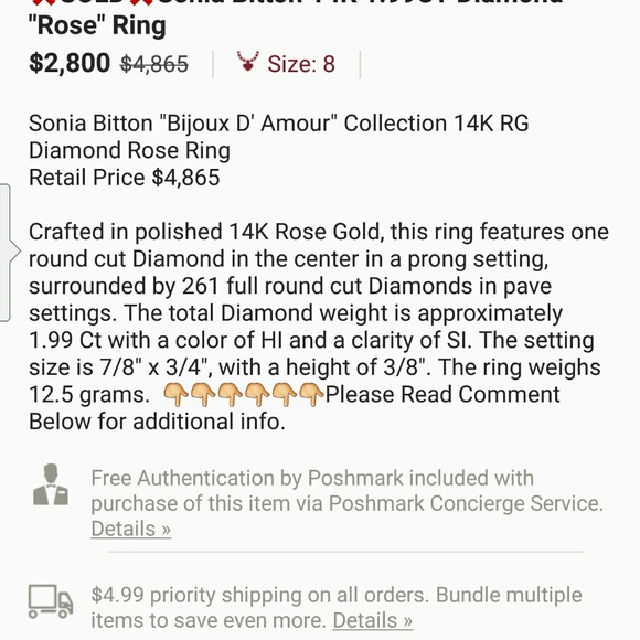 1.99 ct rose gold sonia bitton diamond ring - Picture 2 of 4