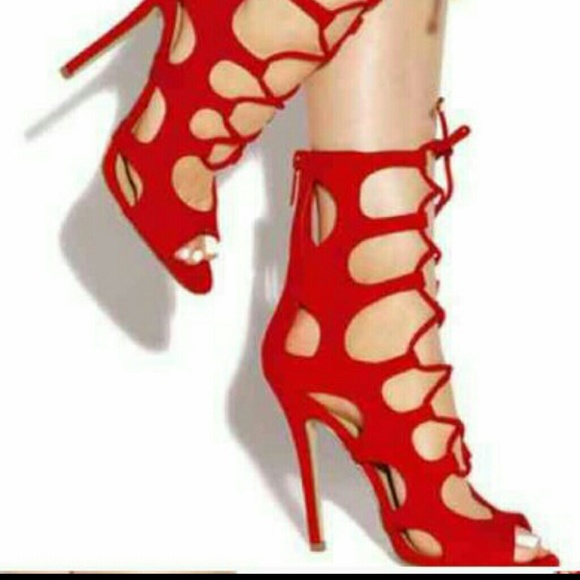 Red lace up heels