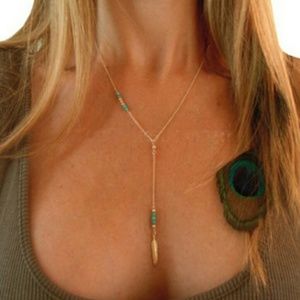 Bohemian native feather tassels necklace