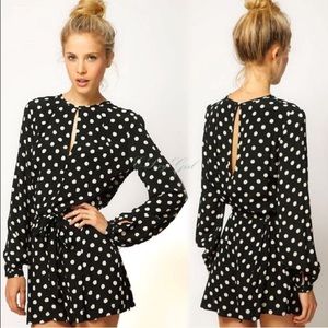 Long sleeve polka dot romper!