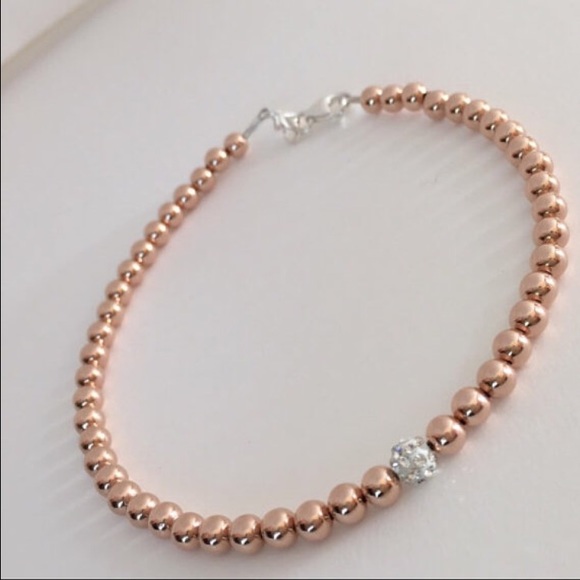 14k Rose Gold plated bead bracelet with pave bead - Picture 1 of 1