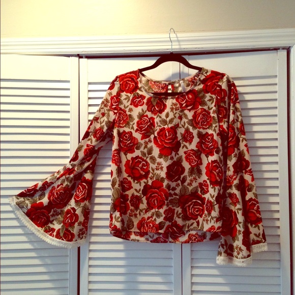 Mono B. Roses Bell Sleeve Top