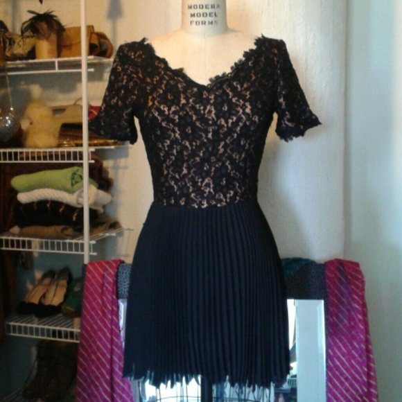 Vintage Black Lace and Pleated Dress