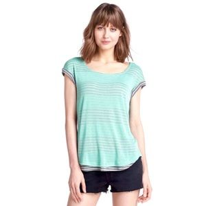 Splendid Double Layer Stripe Tee in Waterfall