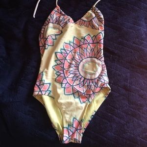 Girls yellow flower bathing suit