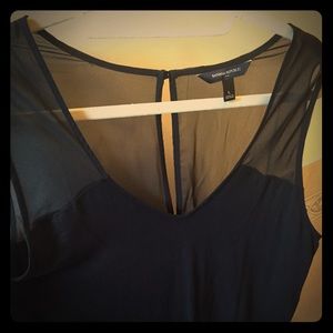 Black V-neck with sheer shoulders