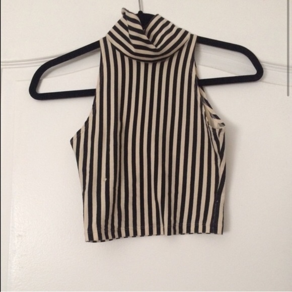 Black and white striped turtleneck crop top
