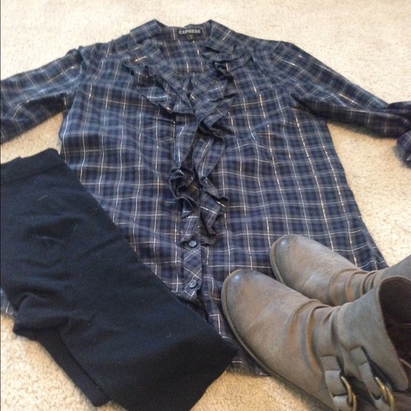 Express Plaid Ruffle Tunic Size Small - Picture 2 of 2