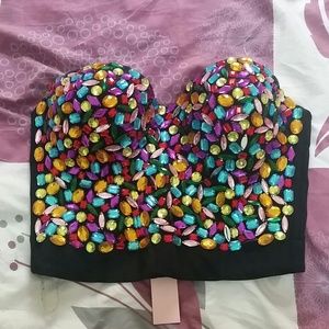 Strapless Bustier colorful rhinestone