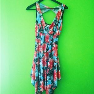 Pink and Aqua Blue Flower Print Dress