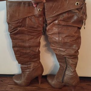 Knee high tan leather boots