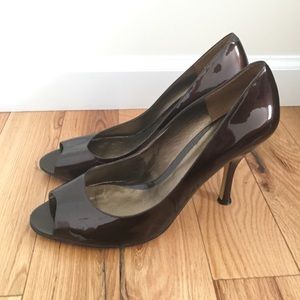 Anne Klein Brown Patent Leather Peep Toes