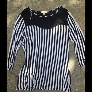 Vertical black and white striped shirt see-through