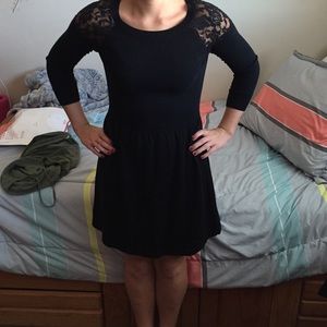 AE Black sweater dress with lace shoulders