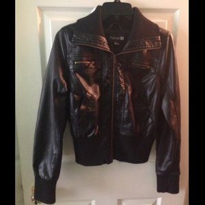 Black faux leather bomber