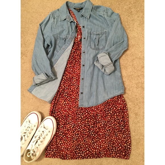 Red and white print dress