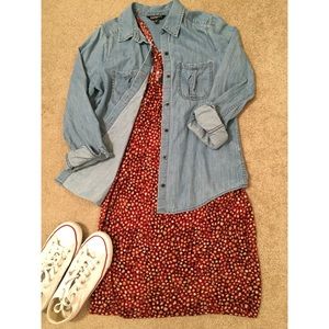 Red and white print dress