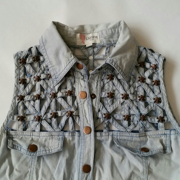 Skull Denim Vest Top