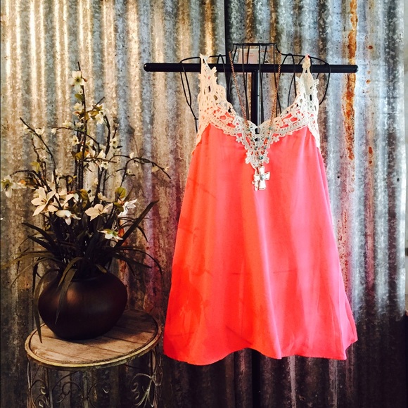 PS Kate Tops - Trendy Orange Top with Crotchet Details NWT