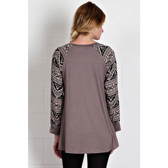 SOLD OUT! Aztec Sleeve Solid Flaring Top - Picture 2 of 4