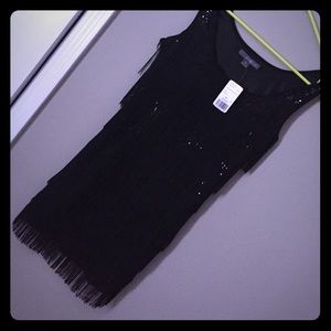 Black fringe and sequin dress
