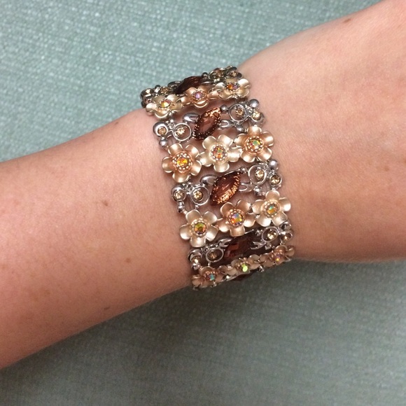 Premier Designs Floral Brown and Silver Bracelet