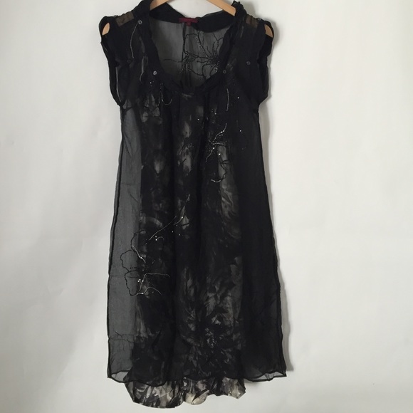 Black Beaded Layered Silk Dress