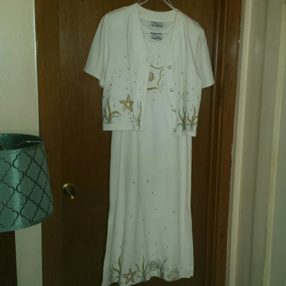 Long white dress with matching jacket