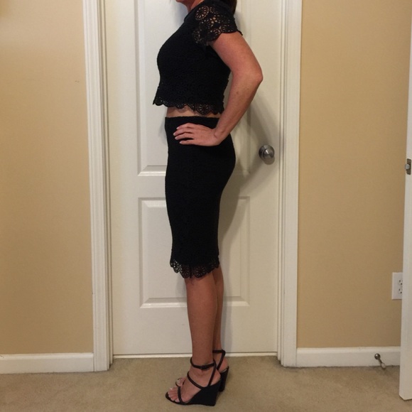 Black crop top and pencil skirt