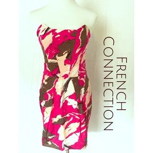 French Connection abstract strapless dress.